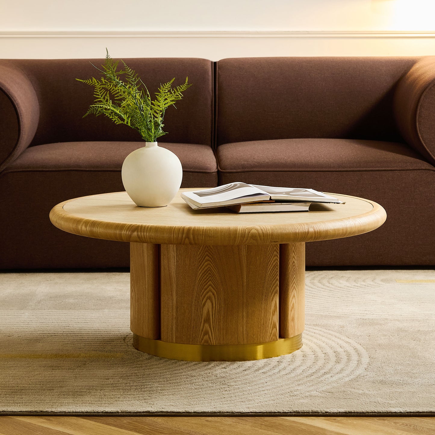 35.43-Inch Round Coffee Table with Sintered Stone Top - Natural