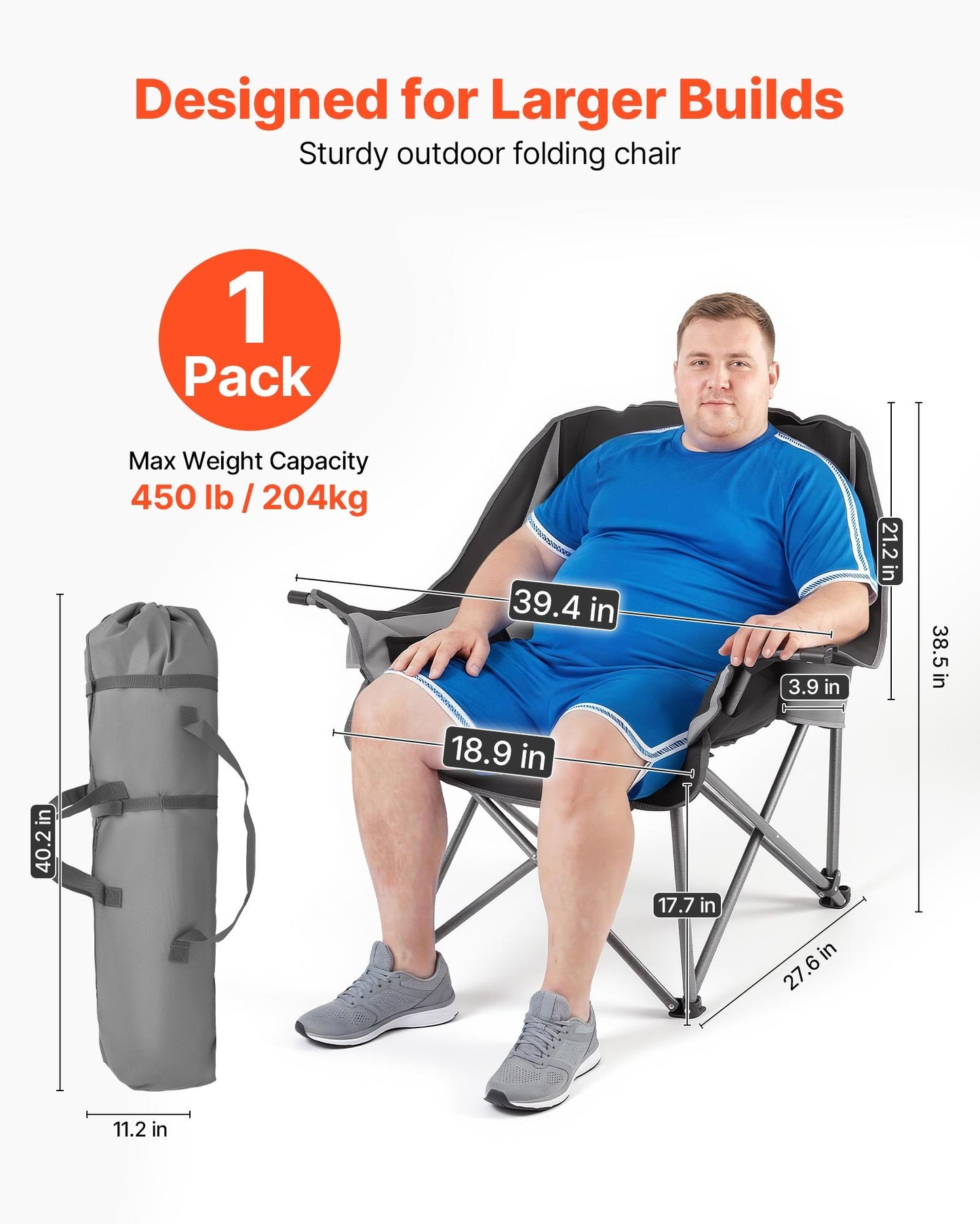 Heavy Duty Folding Camping Chair Support 450 lbs with Cup & Wine Glass Holders