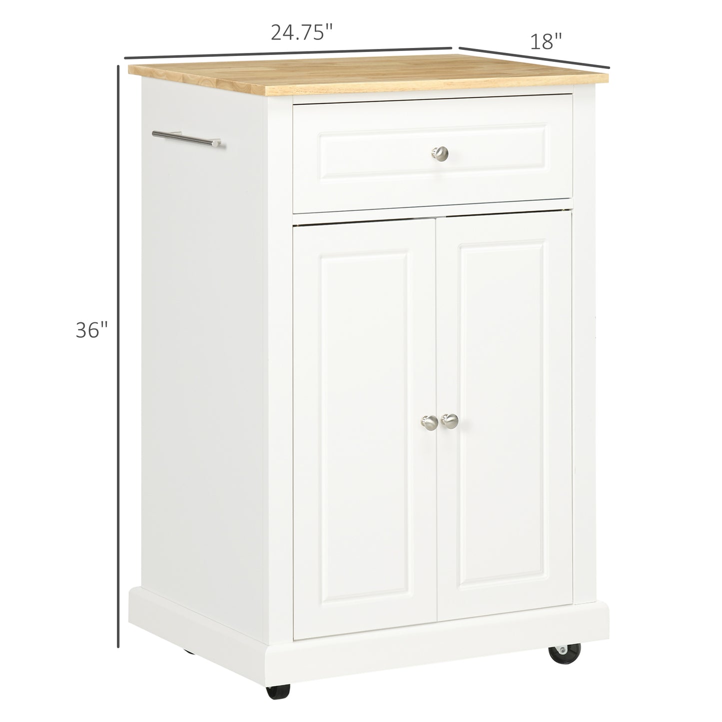 Portable Kitchen Island Cart with Drawer & Towel Racks - Cream White