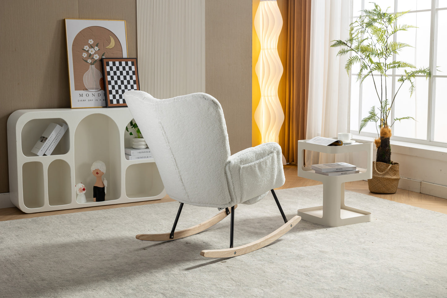 Teddy Fabric Nursery Rocking Chair with Adjustable Footstool - Ivory