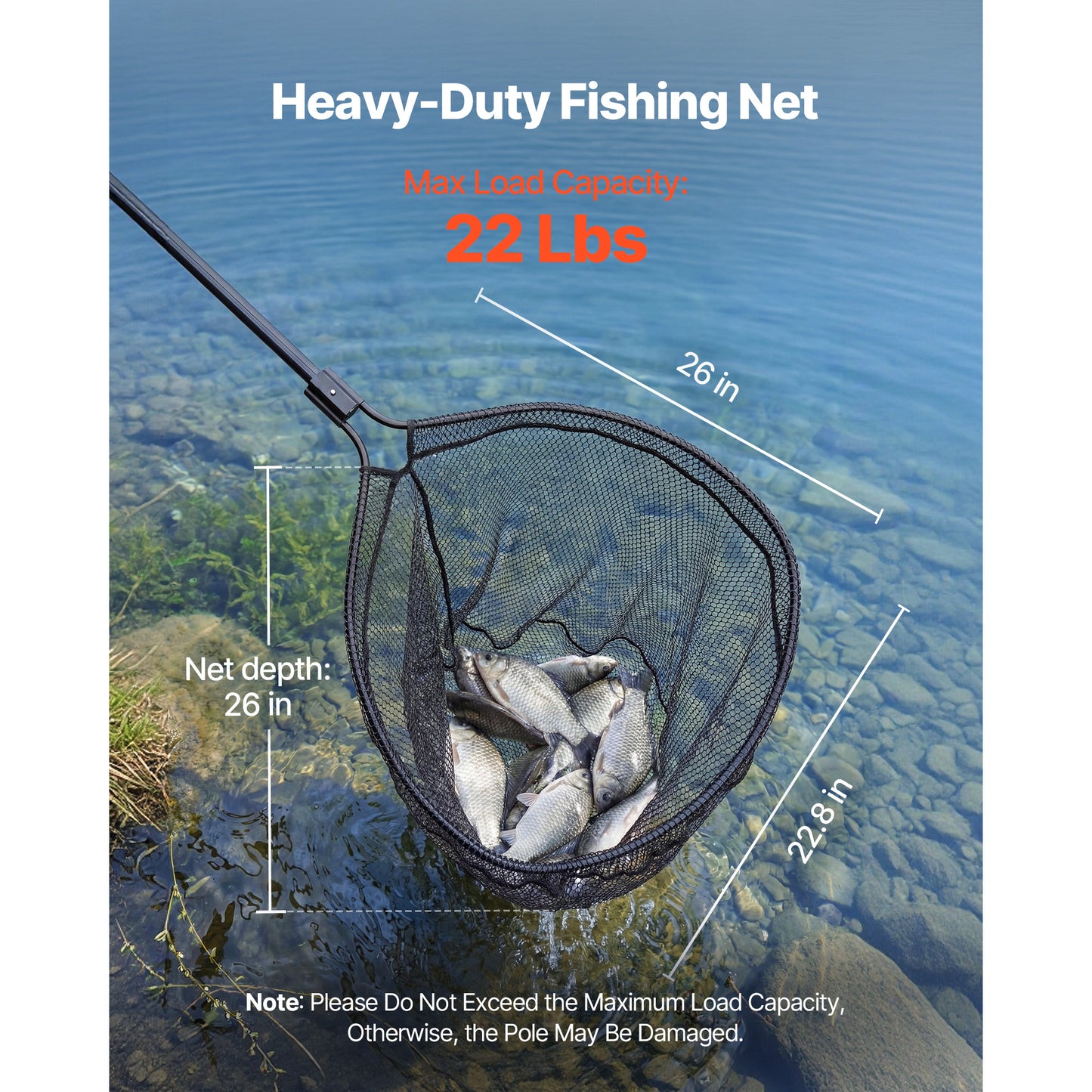 Fishing Net with Telescopic Handle - 26-Inch Bait & Saltwater Fish Net, Lightweight & Durable Aluminum Gear