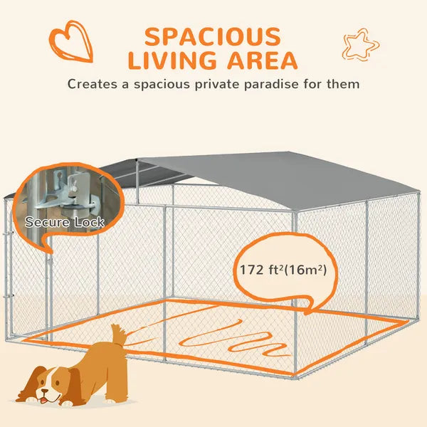Large Dog Kennel with Steel Wire Frame, Shaded Roof & Lockable Door