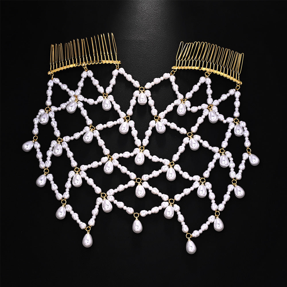 Mesh Pearl Headpiece Baroque Princess Style for Women - Gold & Silver