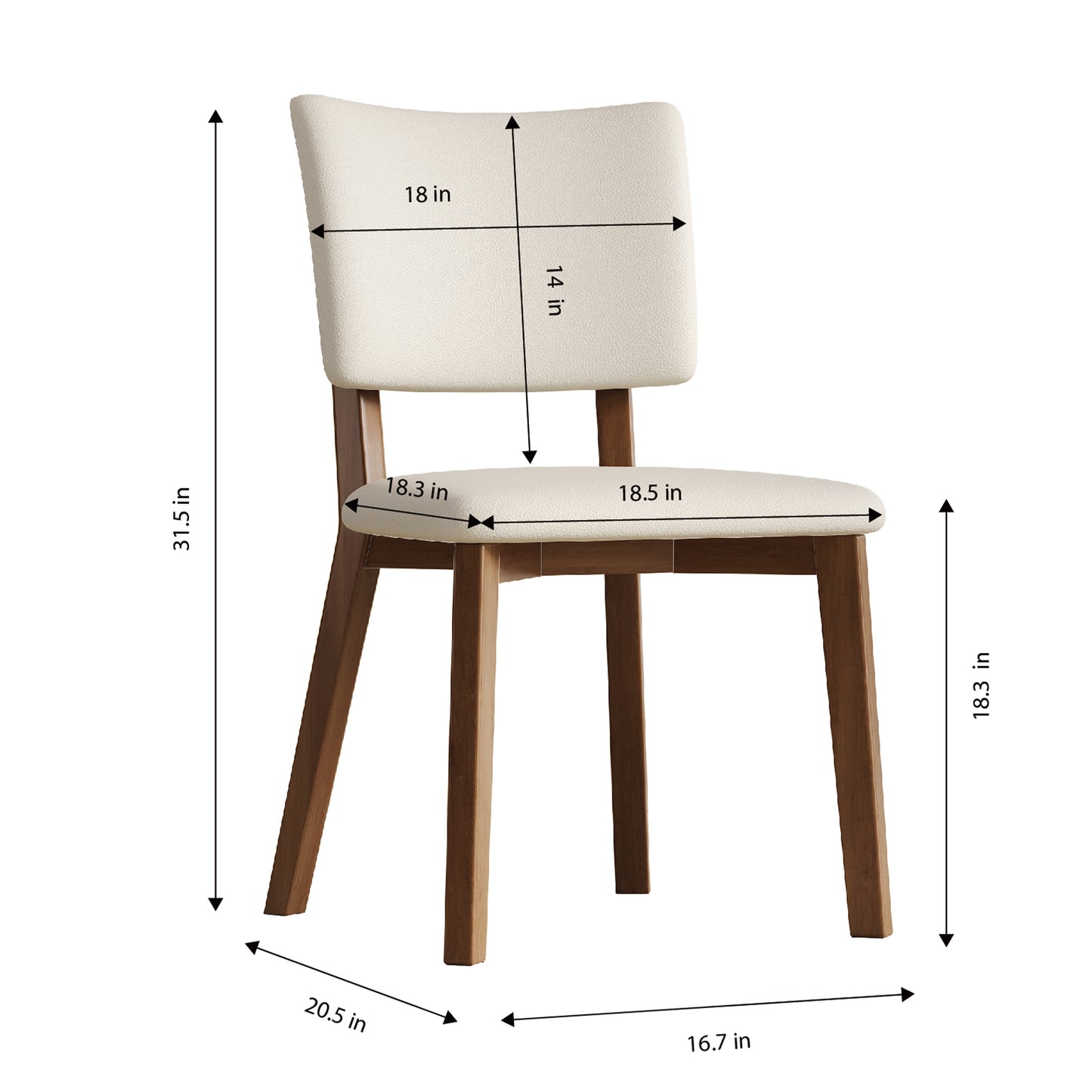Mid-Century Modern Solid Wood Dining Chairs Set of 2 - White & Walnut