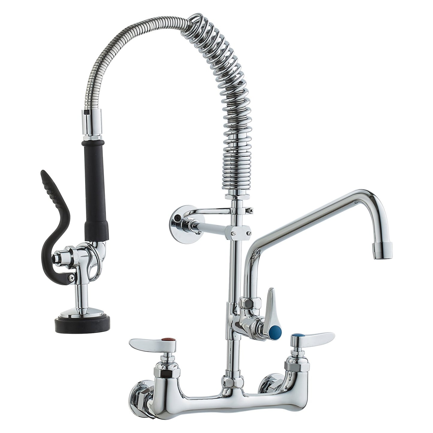 Wall-Mounted Commercial Faucet with Pre-Rinse Sprayer - Silver