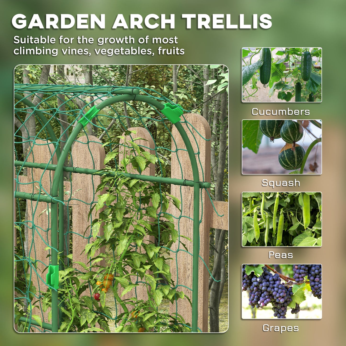 Metal Garden Trellis with Climbing Net - 17x72 Inches Outdoor Support for Vines, Green