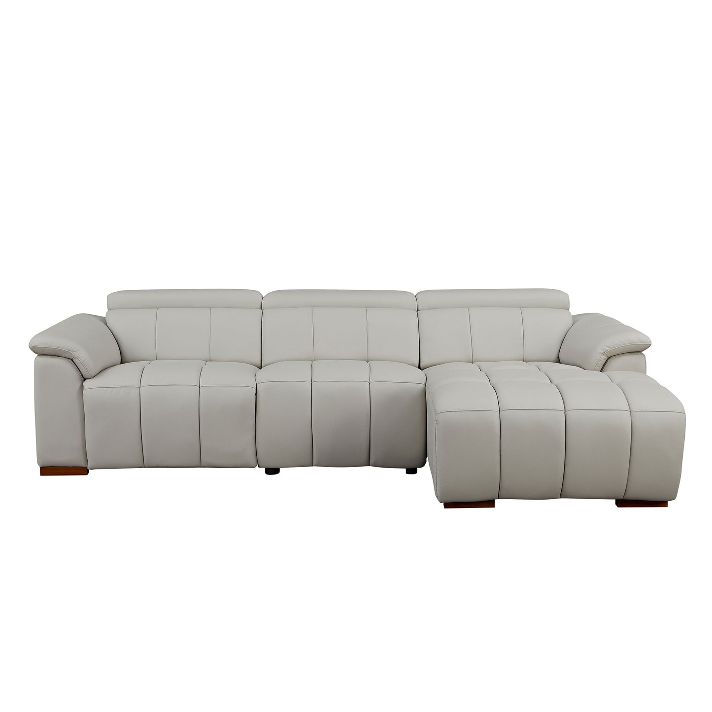 Electric Reclining Sofa - Modern L-Shaped Genuine Leather Couch with USB Port - Light Grey