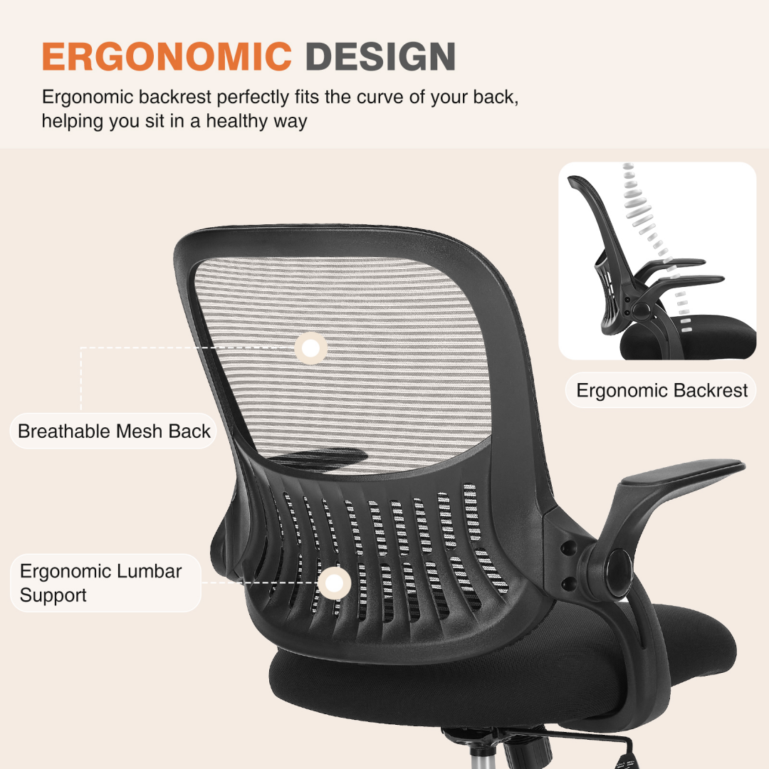 Ergonomic Mid Back Office Chair with Lumbar Support - Black