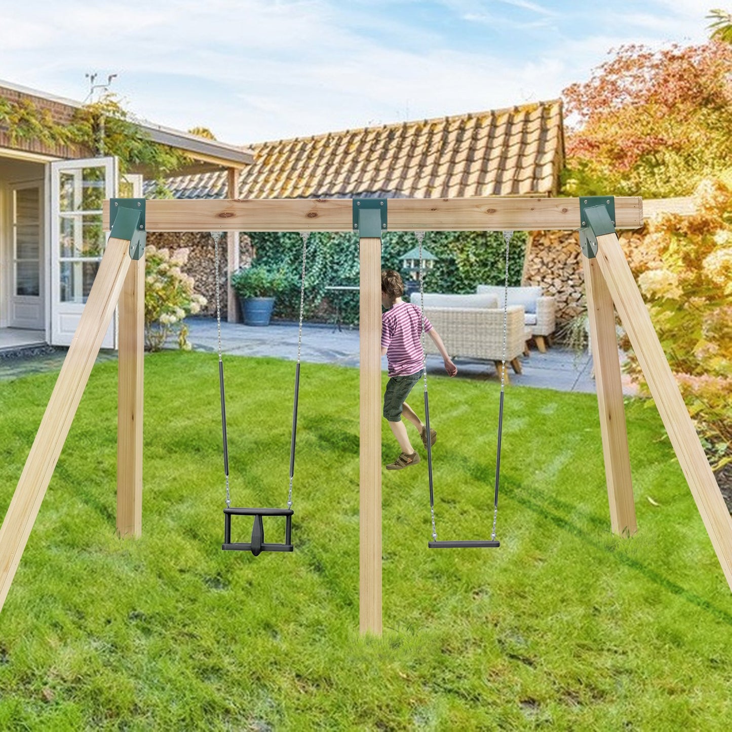 Heavy Duty A-Frame Swing Set Brackets for 4x4 and 4x6 Beams - Green, 3 Pieces