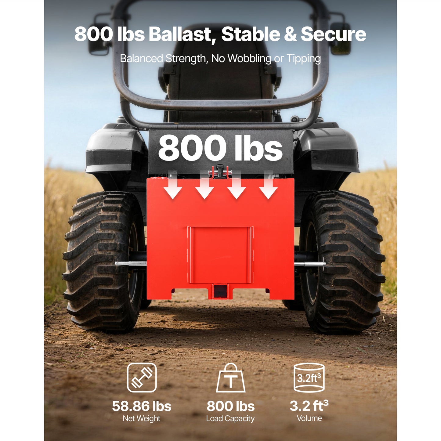Heavy-Duty 800 Lb Tractor Ballast Box with 2-Inch Hitch, Steel Loader Attachment