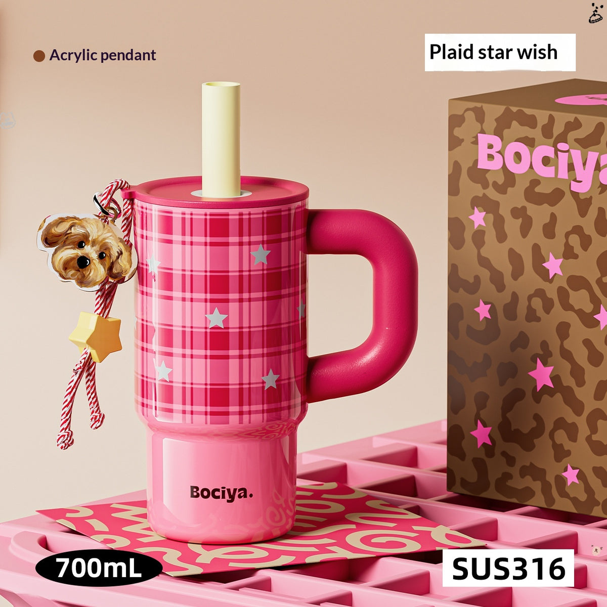 Portable Water Bottle with Straw, Thermal Insulated, 700ml - Multi Colors