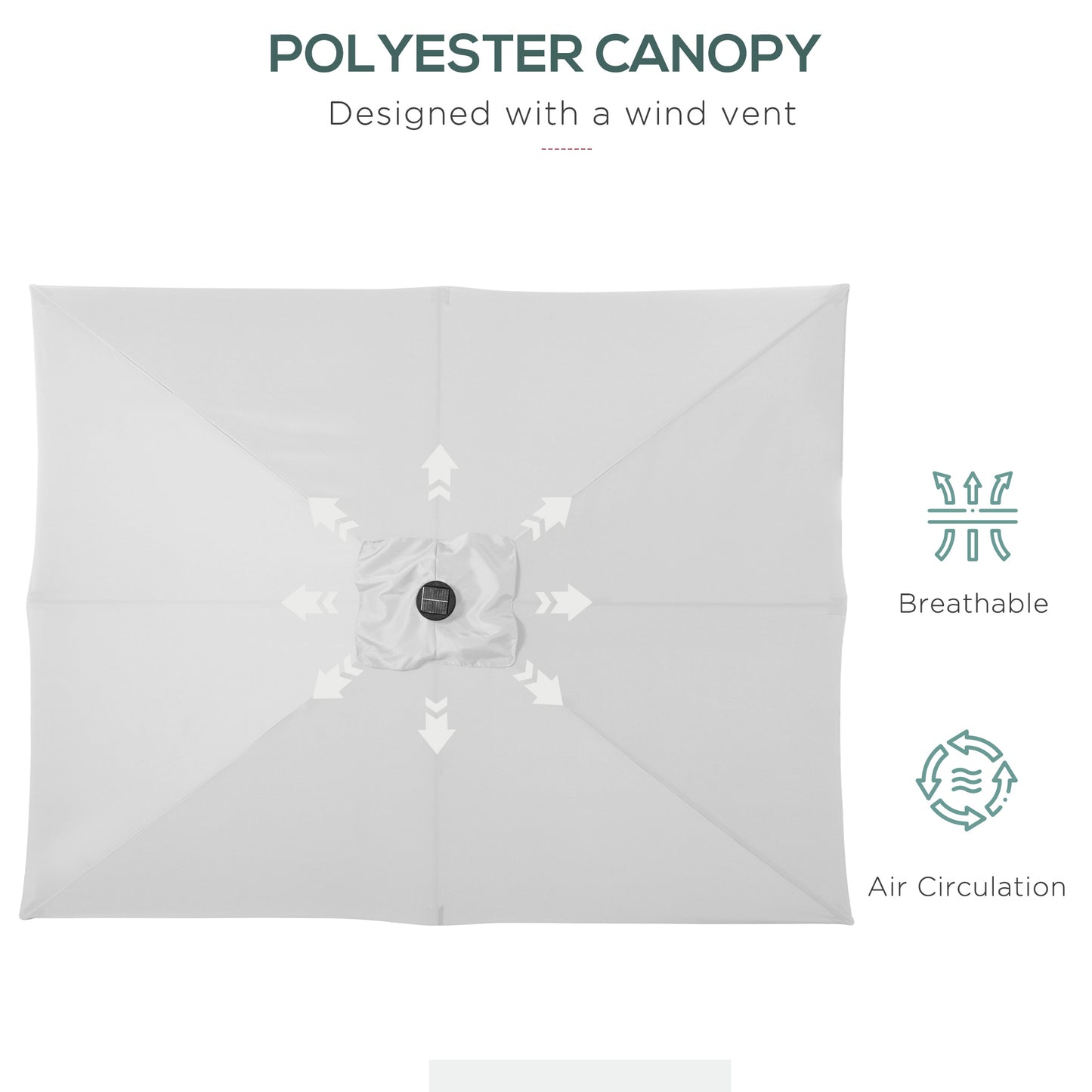 9x7 Outdoor Patio Umbrella with Solar LED Lights - White