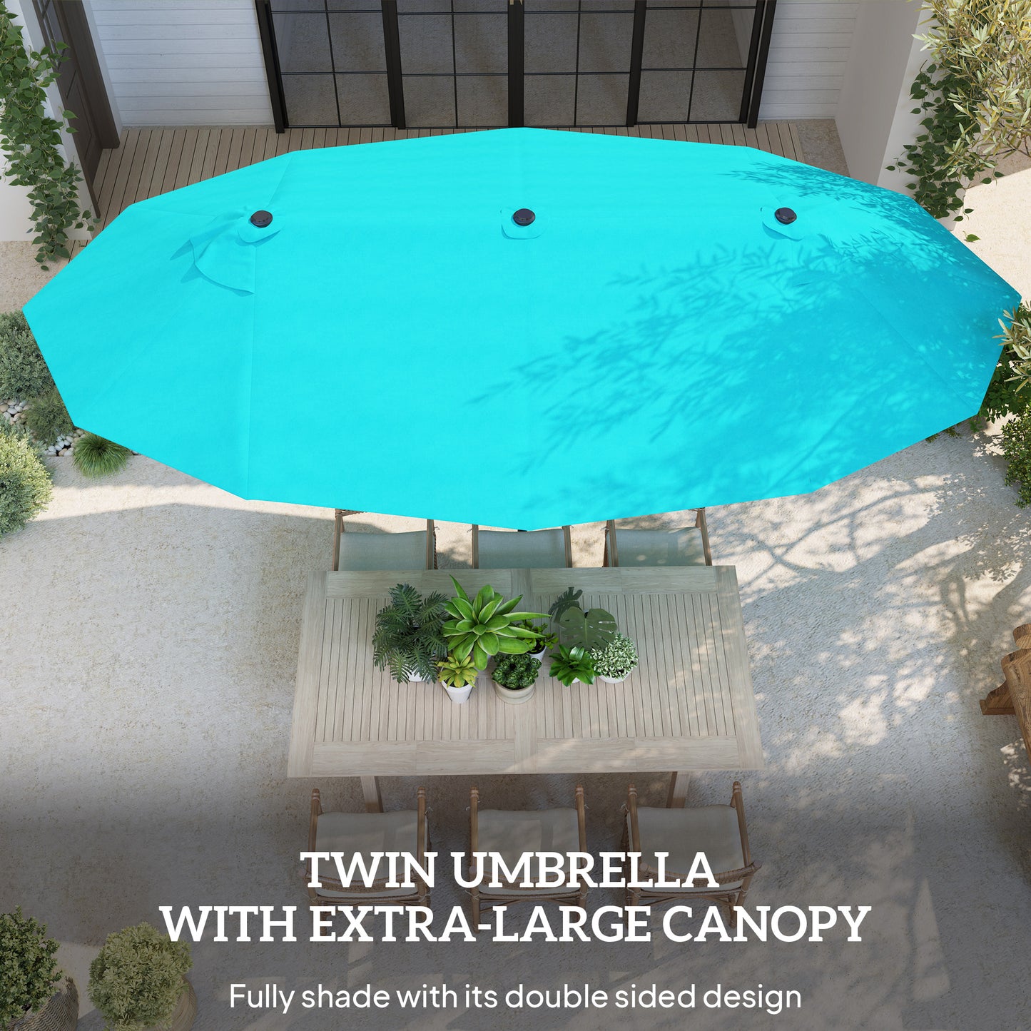15' Double-Sided Patio Umbrella with Base - Blue