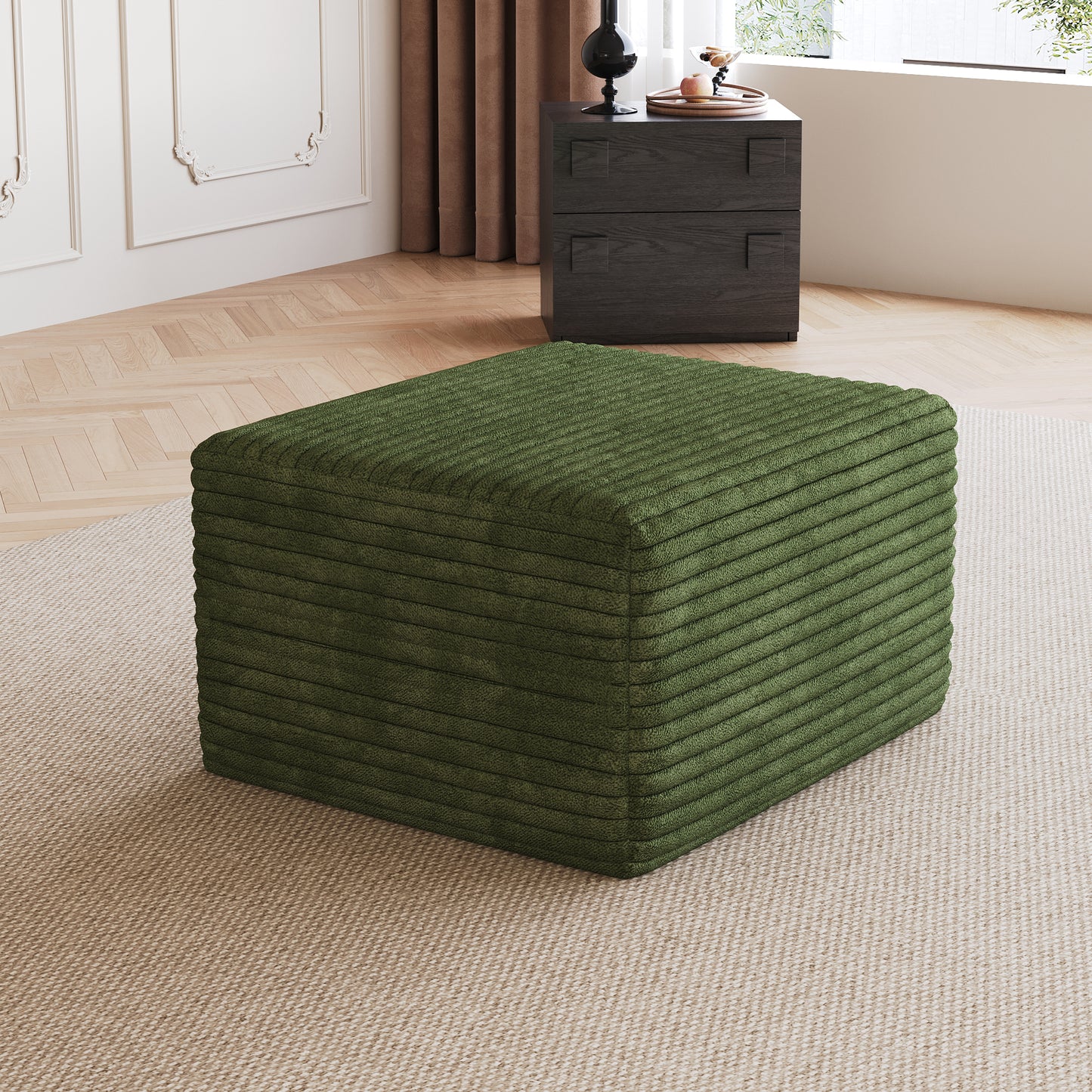 Plush Corduroy Sofa Ottoman - Green, No Assembly Required