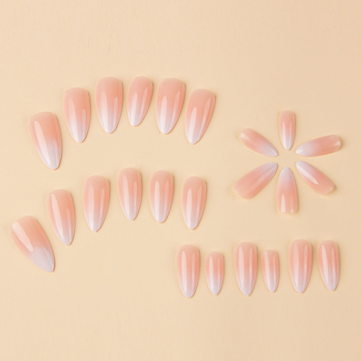 Almond Nail Stickers Set with Gradient Design and Jelly Glue - 24 Strips