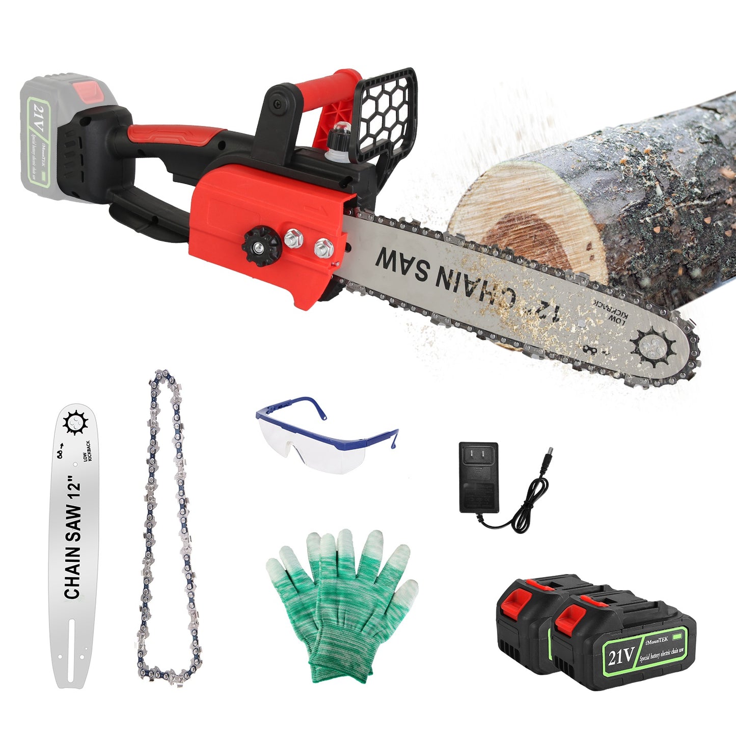 12-Inch Cordless Electric Chainsaw with 21V Battery & Auto Oiler - Tree & Wood Cutting