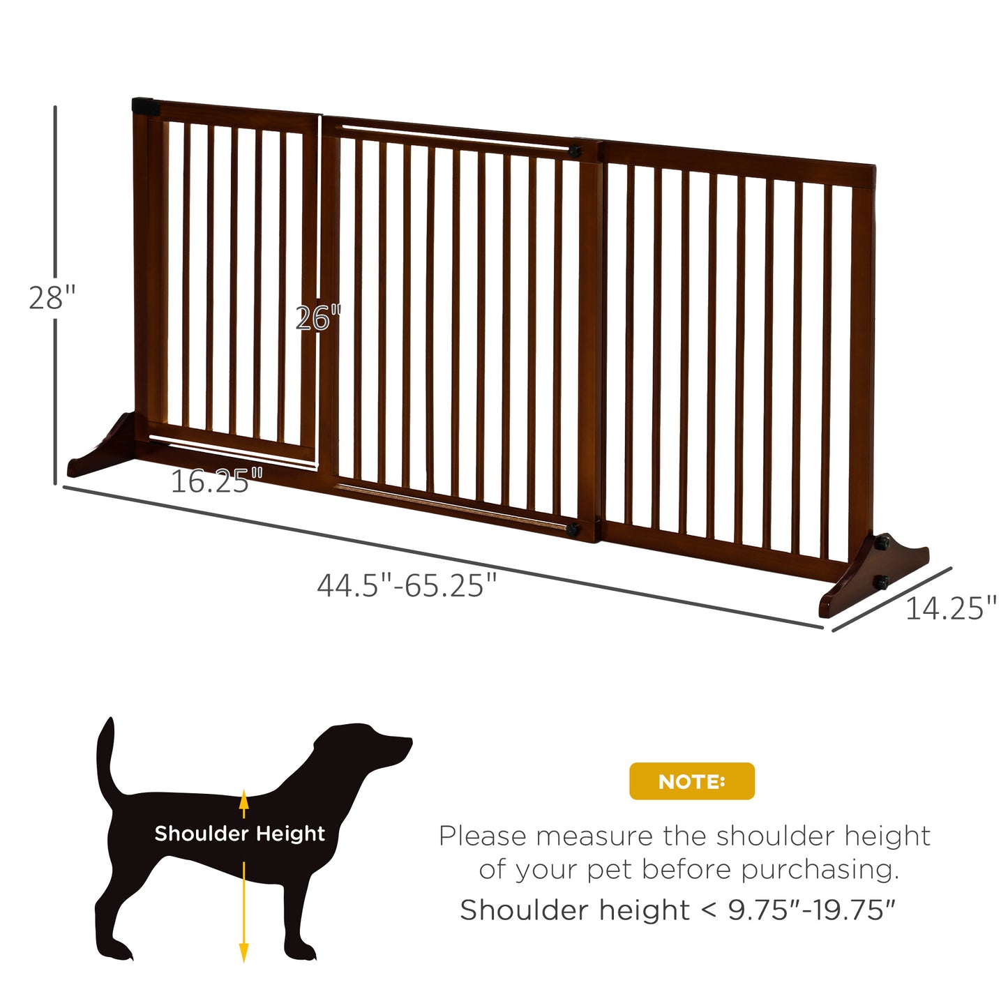 Adjustable Wooden Pet Gate with Lockable Door - 3 Panels, Brown