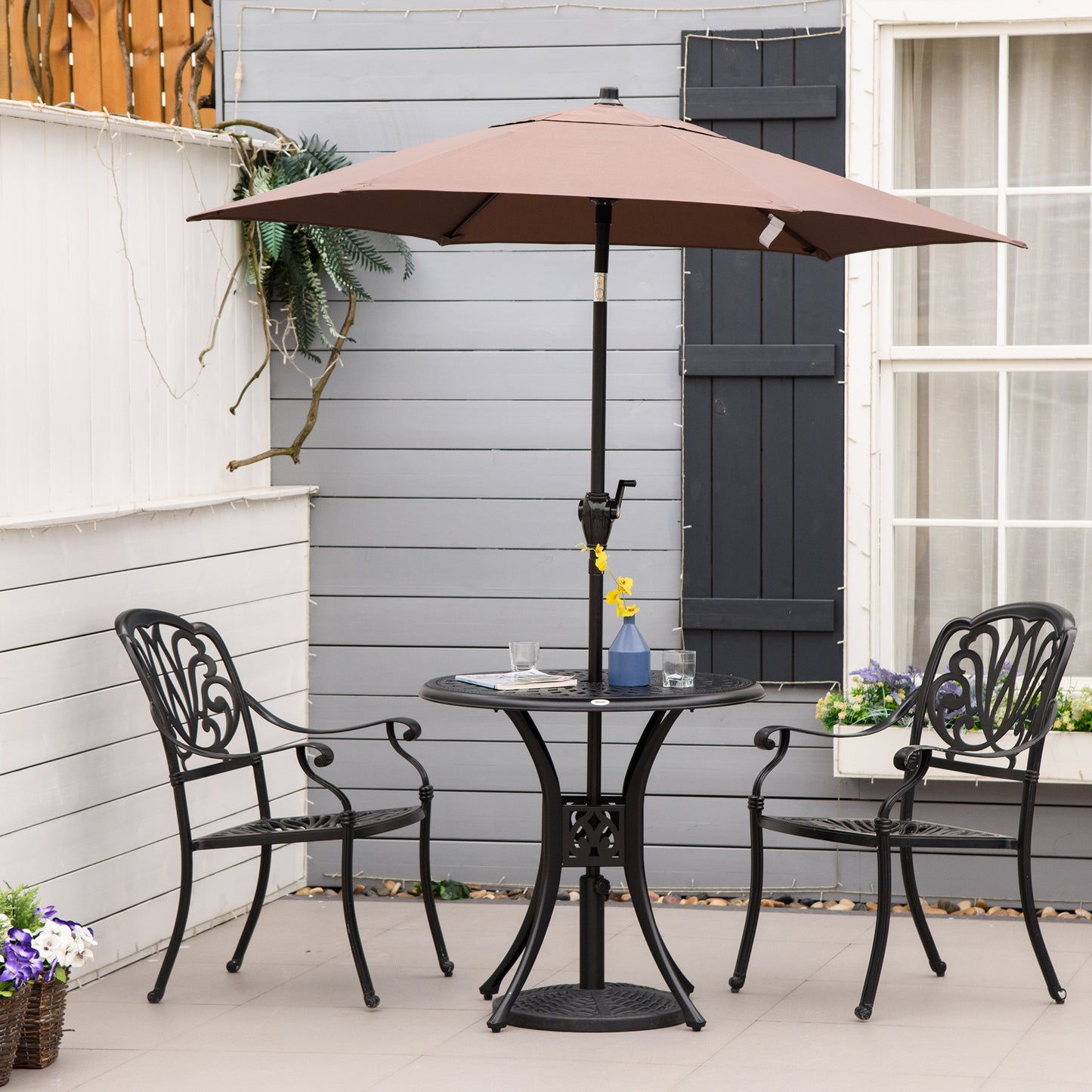 30" Round Outdoor Dining Table with Umbrella Hole - Black