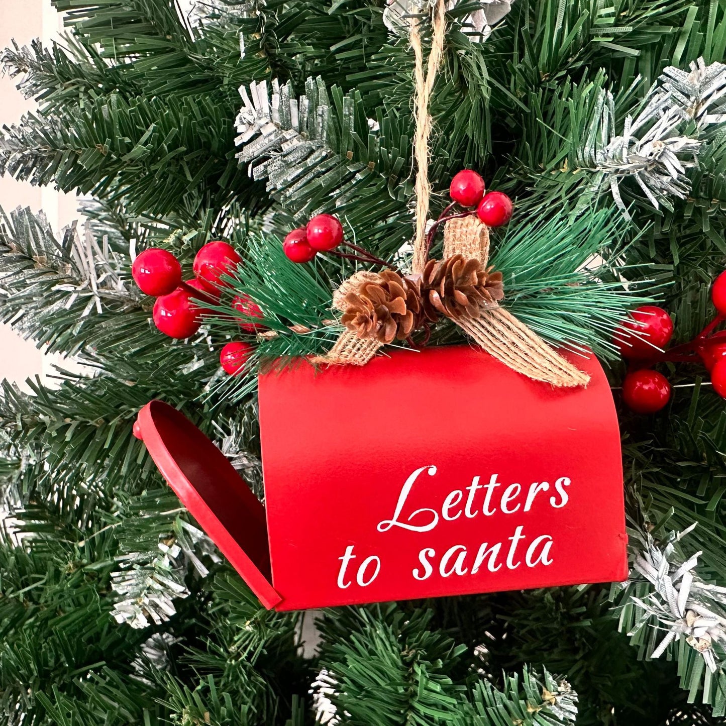 Christmas Iron Ornaments Metal Mailbox Decoration - Red