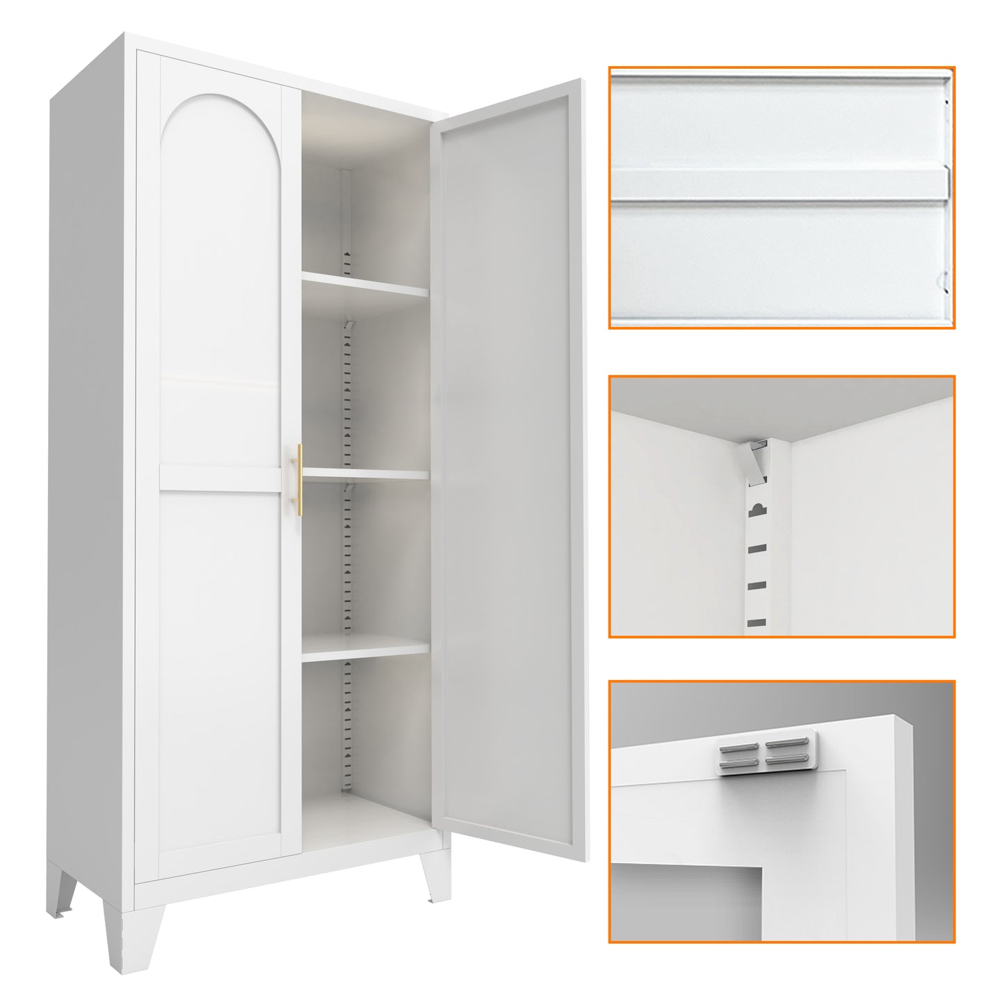 61'' Metal Storage Cabinet with Adjustable Shelves - White