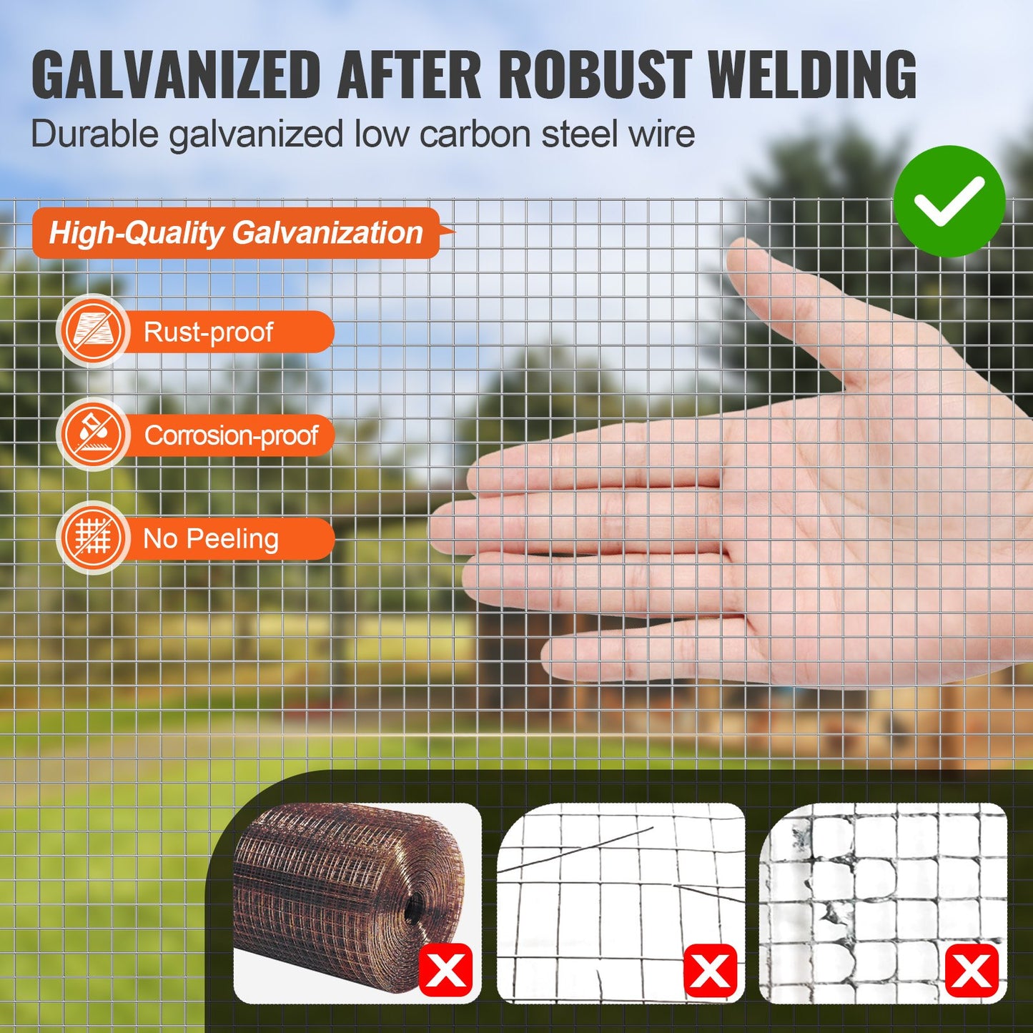 Galvanized Wire Mesh Roll 1/4 Inch Small Animal Fencing for Garden and Rodent Control - 48in x 50ft