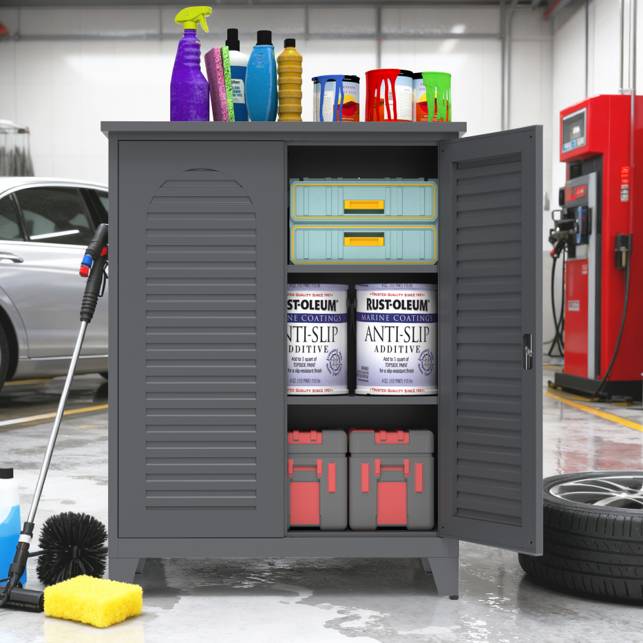 47'' Tall Metal Tool Storage Cabinet - Slate Color