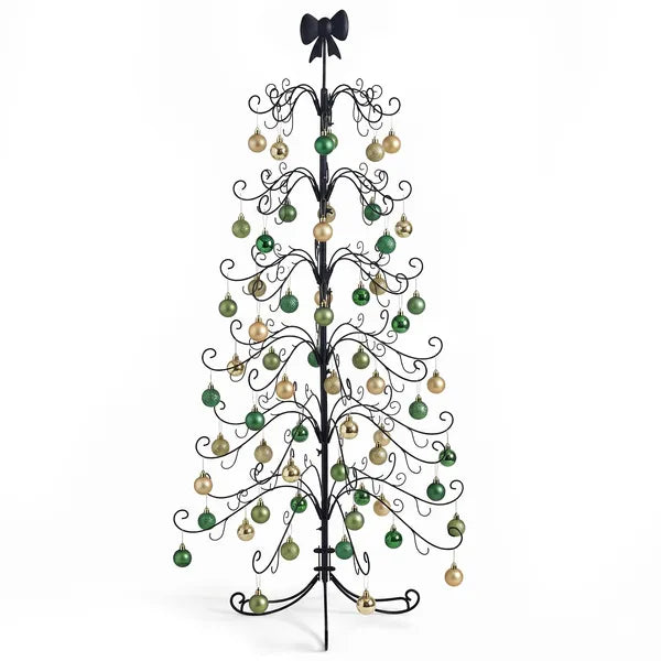 6ft Black PVC Metal Artificial Christmas Tree with Bow Topper