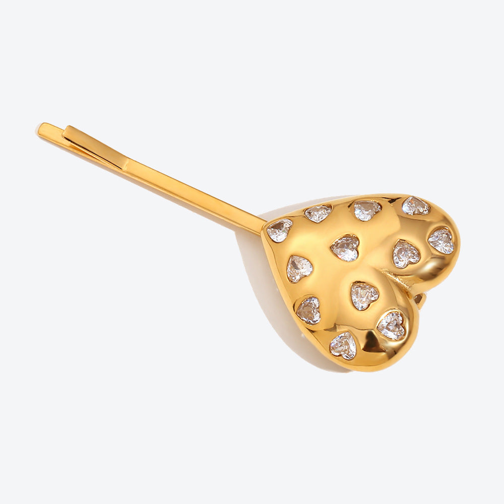Love Heart Rhinestone Hair Clip - Gold