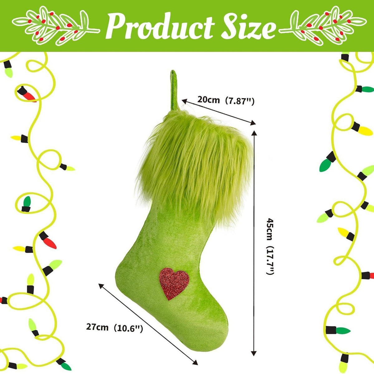Christmas Green Fur Ornament Stockings Plush Gift Bag Holiday Decor