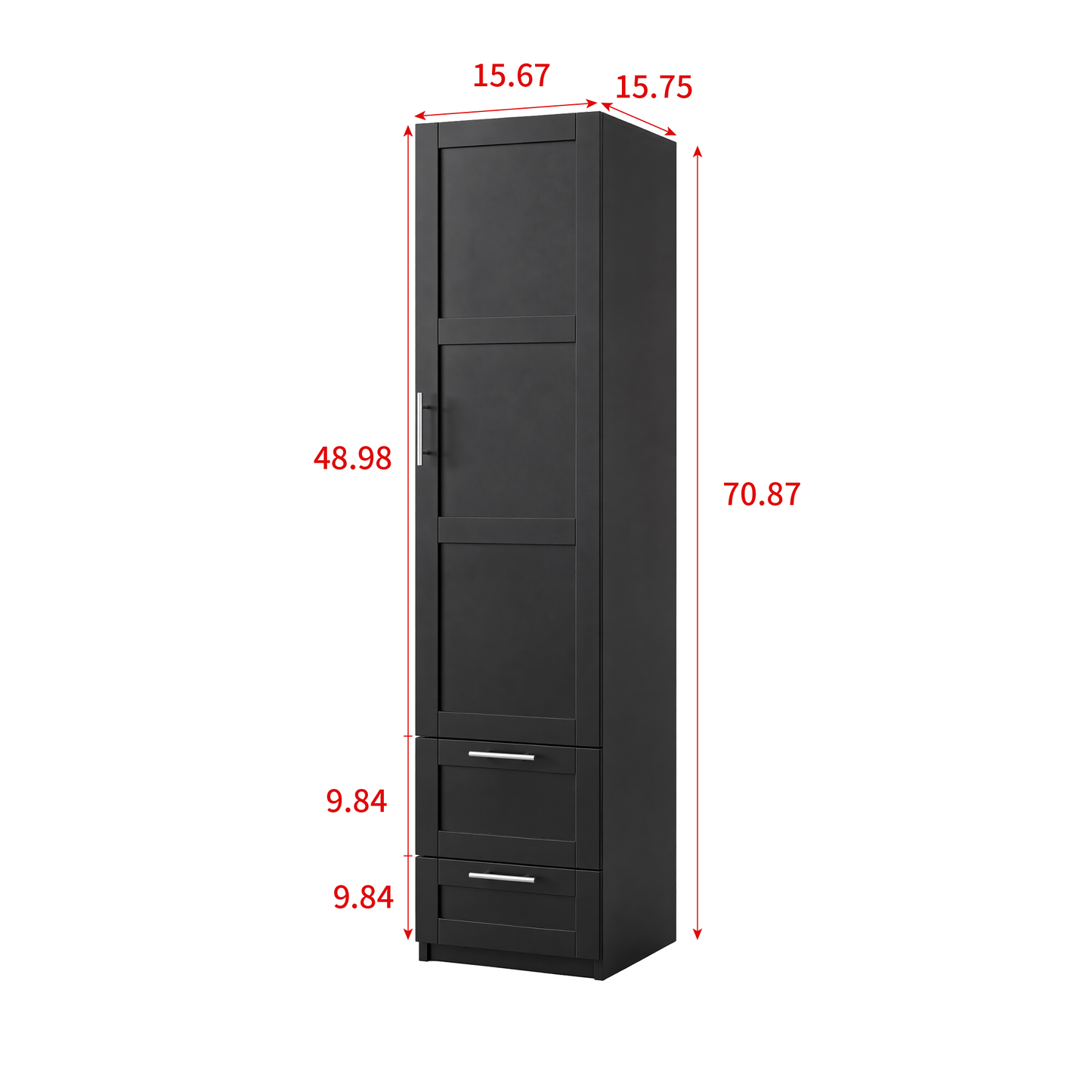 Tall Kitchen Storage Cabinet with 1 Door & 2 Drawers - Black