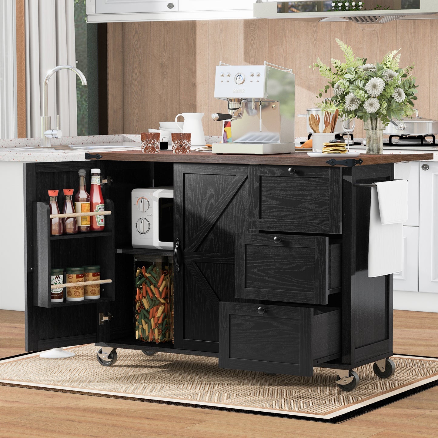 54.5 Farmhouse Kitchen Island With Power Outlet,Kitchen Storage