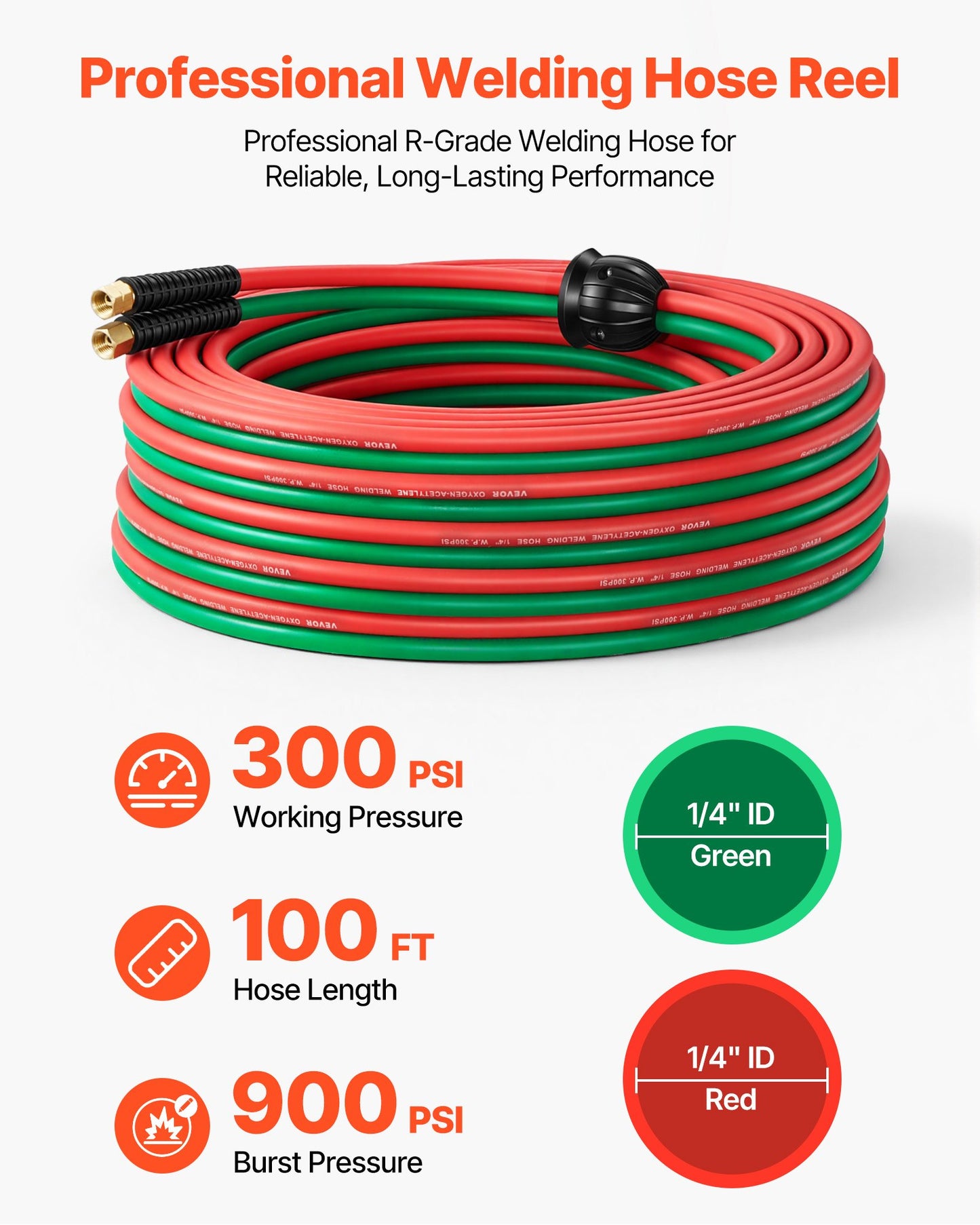 Retractable Welding Hose Reel 1/4 Inch x 100FT Steel Wall Mount Auto-Rewind