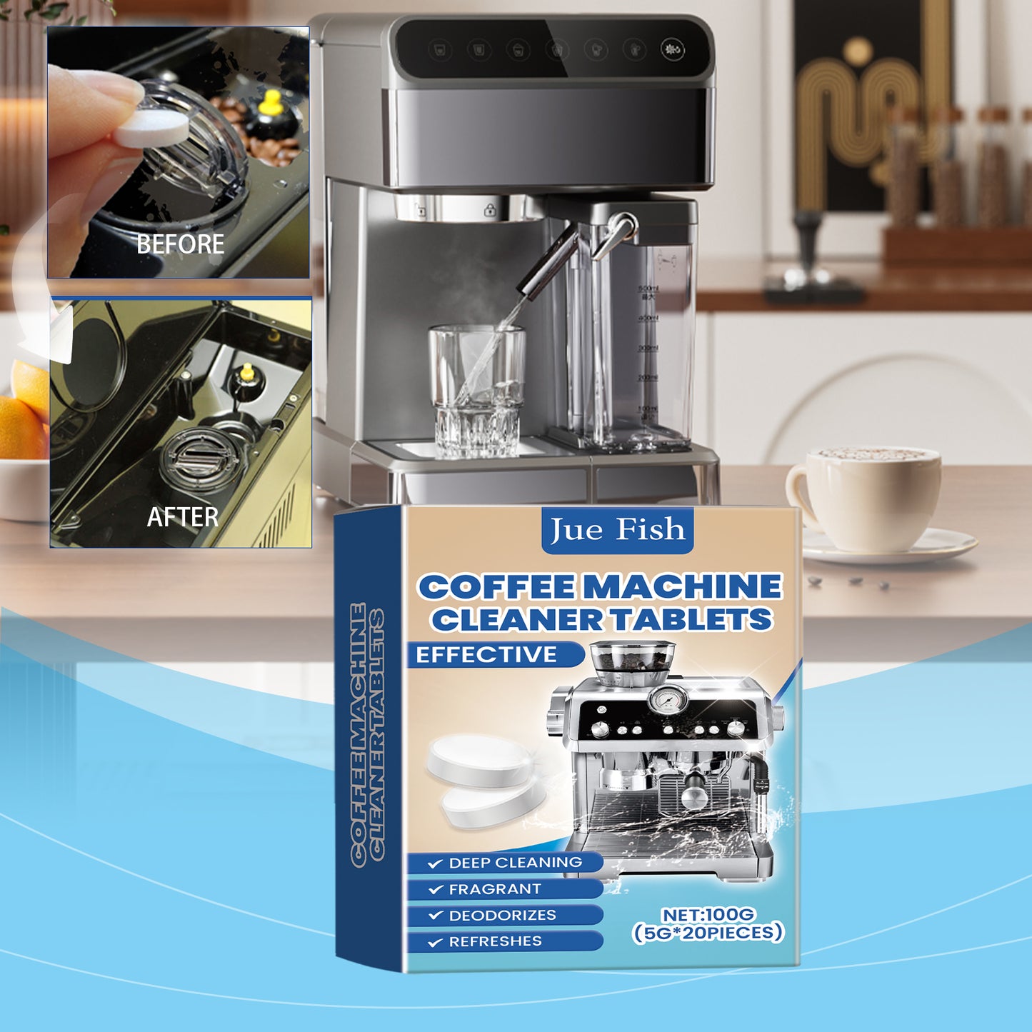 Coffee Machine Cleaning Effervescent Tablets 20-Pack - Fast & Easy Descaling