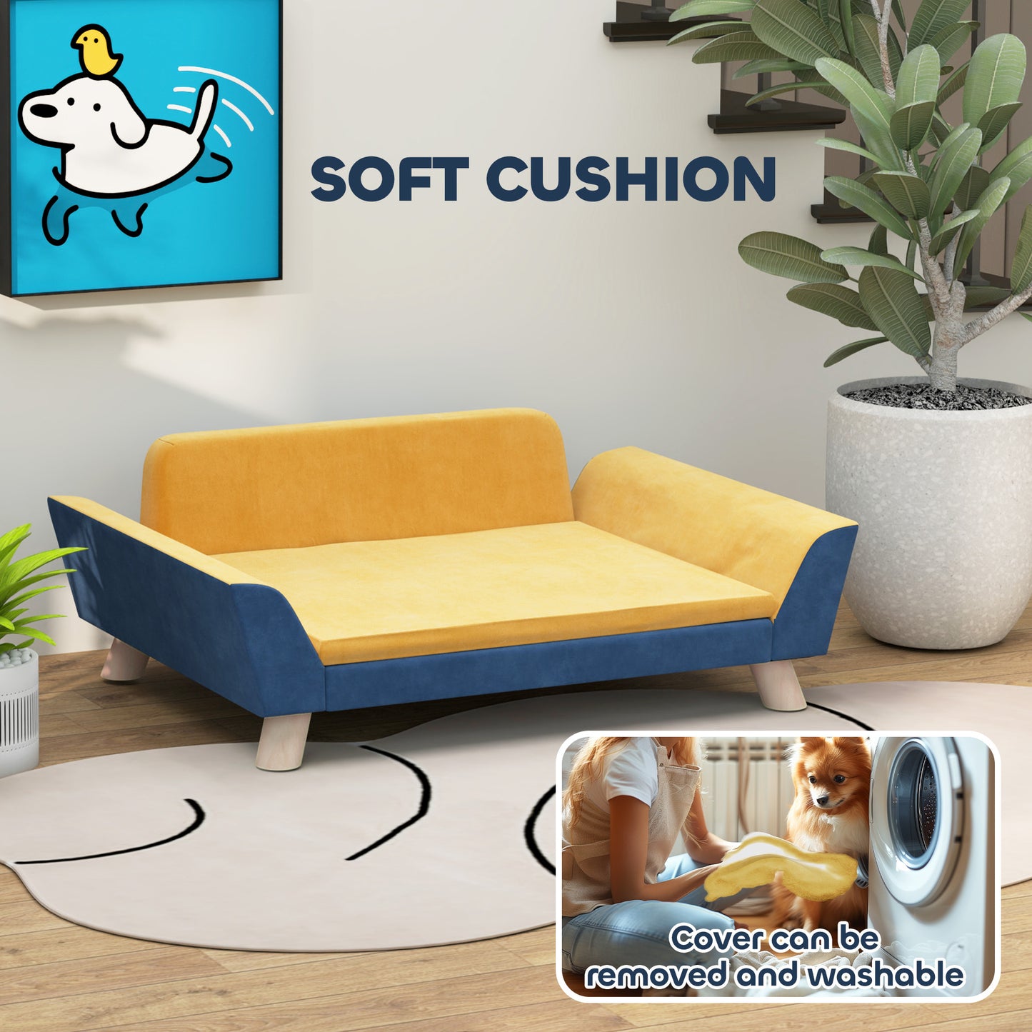 Small Dog Sofa Bed with Washable Cushion Non-Slip Feet Orange 820x230x560mm
