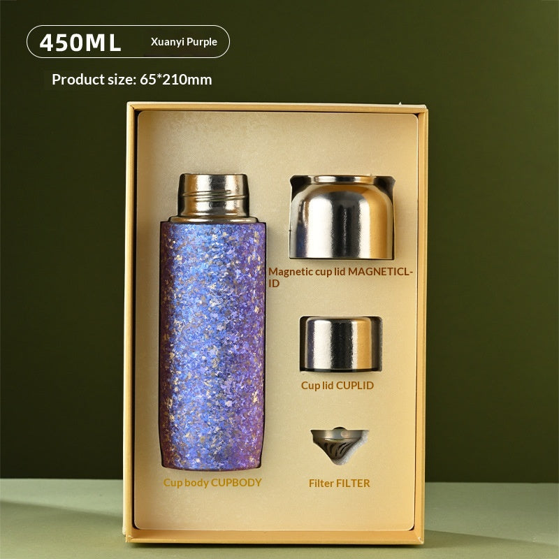 Insulated Titanium Water Bottle with Magnetic Lid - Double Wall, 450ml