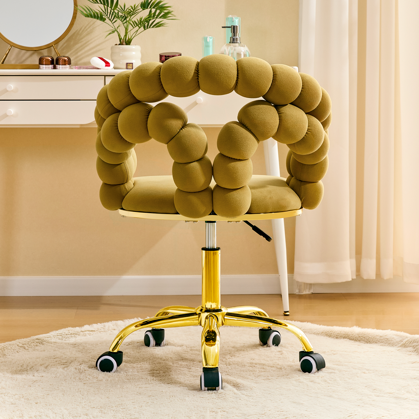 Modern Velvet Adjustable Swivel Desk Chair With Bubble Back,