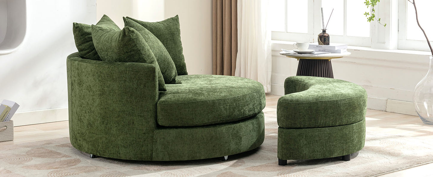 360° Swivel Accent Barrel Chair with Storage Ottoman & 4 Pillows - Green
