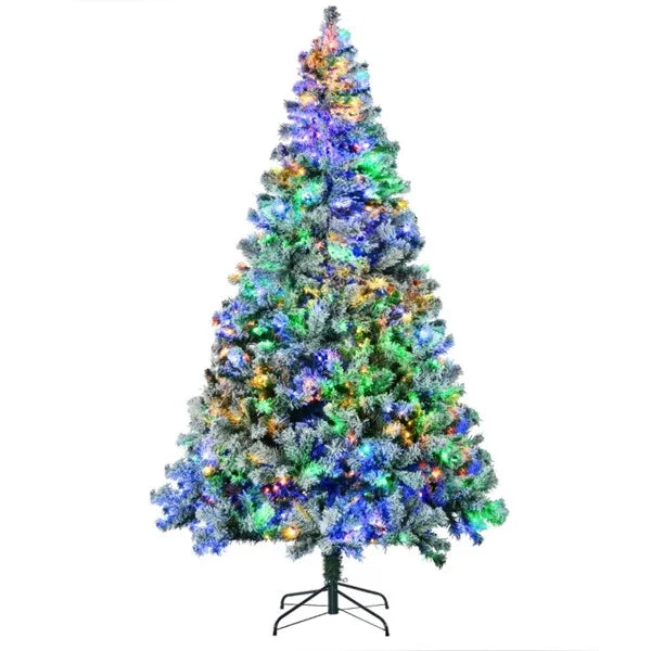 7.5 Ft Pre-Lit Christmas Tree with Snow - Green