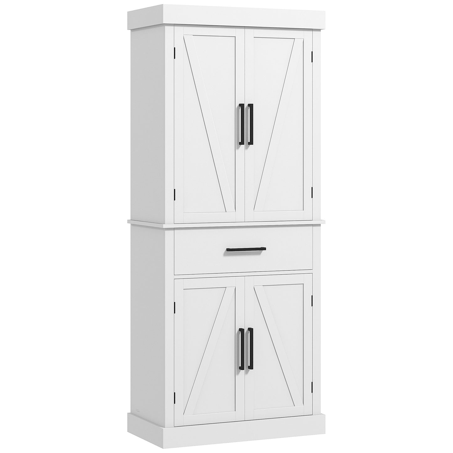 72" Tall Kitchen Pantry Cabinet with Barn Doors & Adjustable Shelves - White
