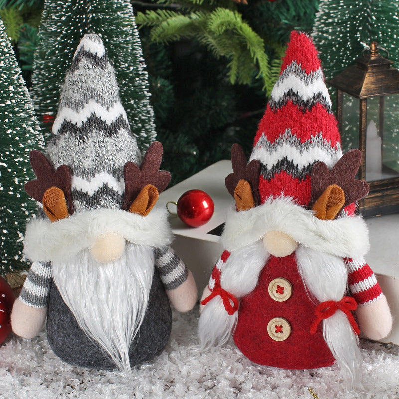 Christmas Deer Horn Doll with Red or Gray Pointed Hat Antlers Holiday Decor