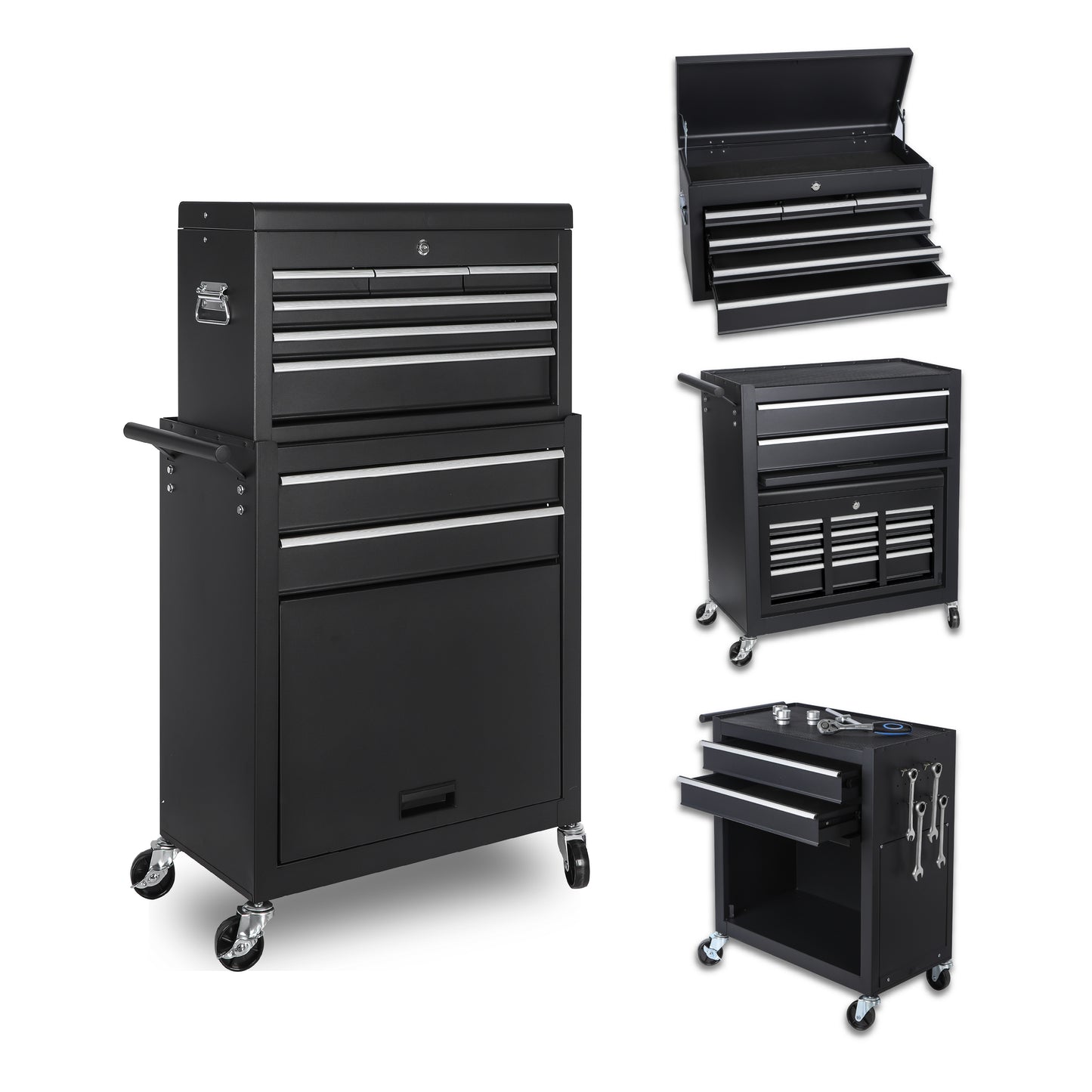 8-Drawer Metal Tool Storage Cabinet with Detachable Top Toolbox and Lockable Wheels