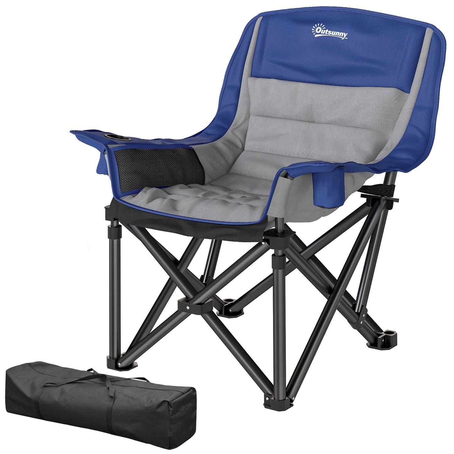 Portable Camping Chair with Cup Holders & Side Pockets - Blue/Gray
