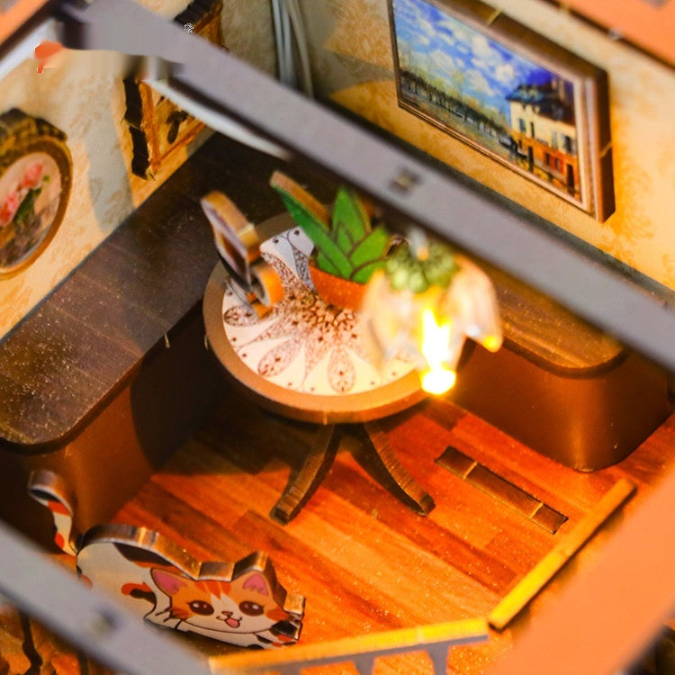 Mini Wooden Cafe Building Model Kit with LED Light - Creative Home Decor