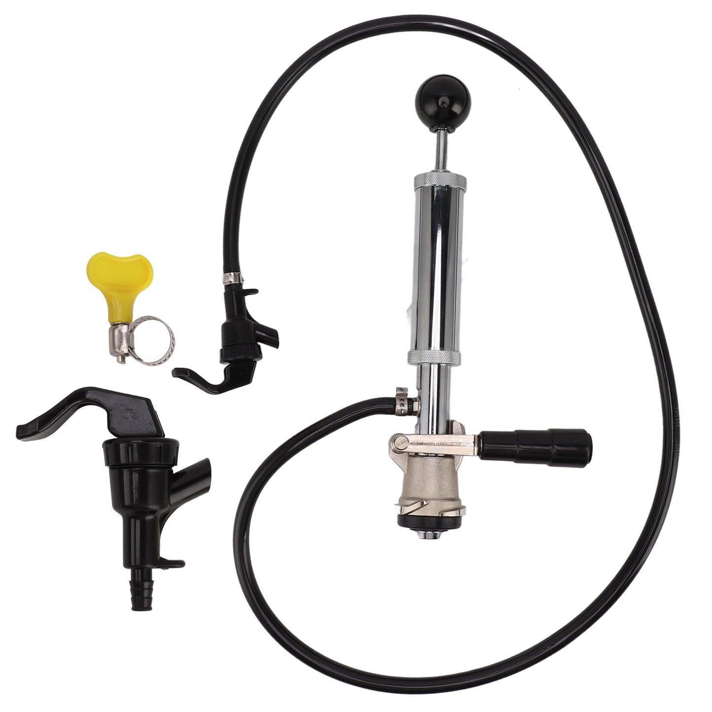 Beer Keg Pump - 4 Inch Chrome Iron Tap with Faucet Hose