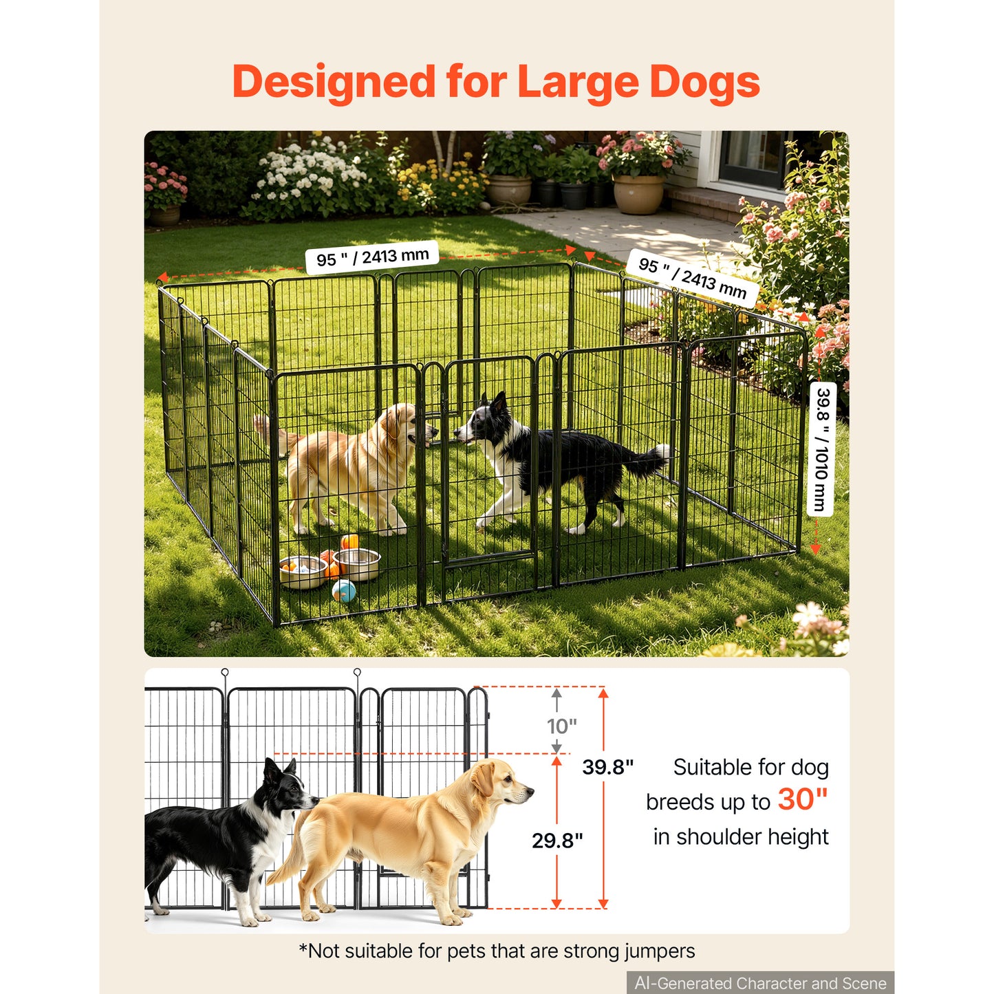 40 Inch Foldable Metal Dog Playpen with Door - Indoor Outdoor Pet Fence, Heavy Duty Exercise Pen for Large & Small Dogs and Cats