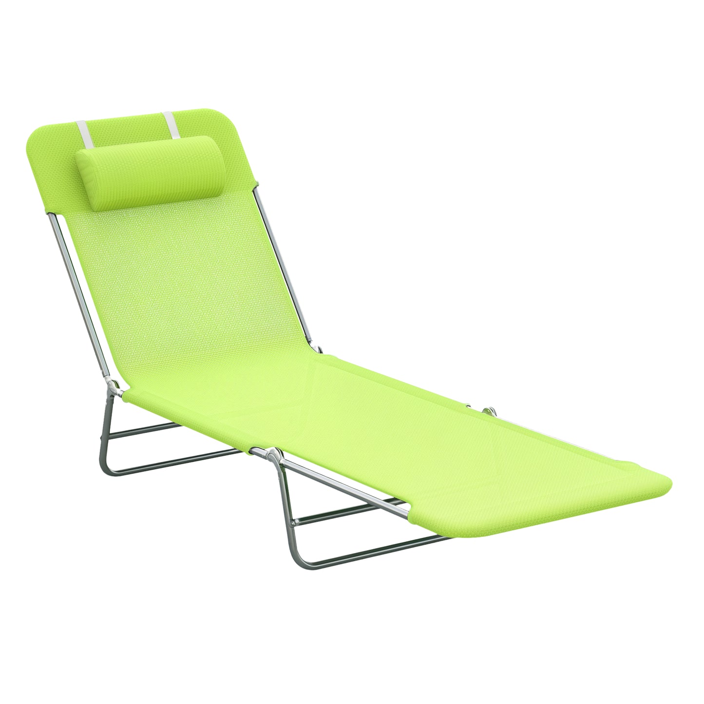 Folding Chaise Lounge Chair - Outdoor Reclining Pool Chair with Pillow, Green