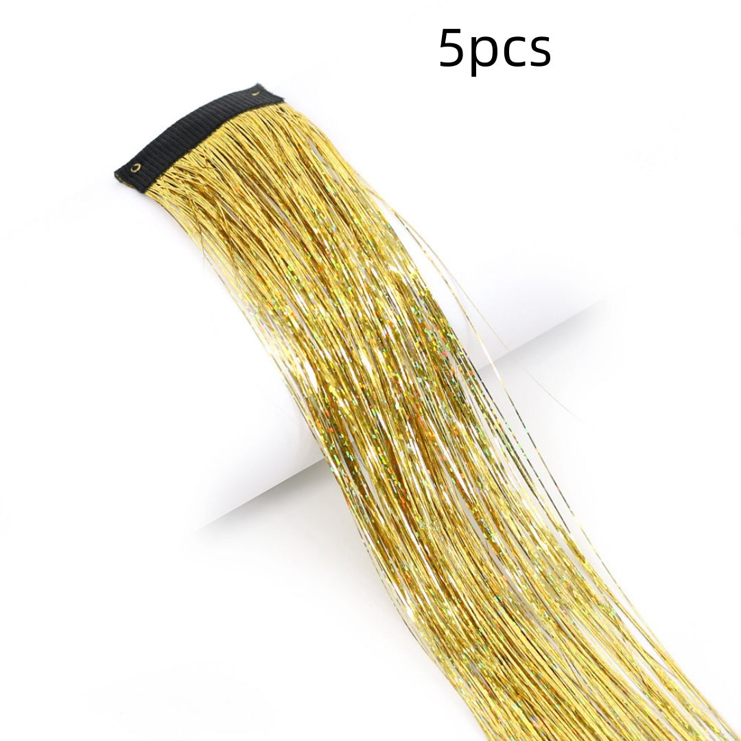 Clip-In Rainbow Hair Extensions - Long Synthetic Wig with Gold Thread