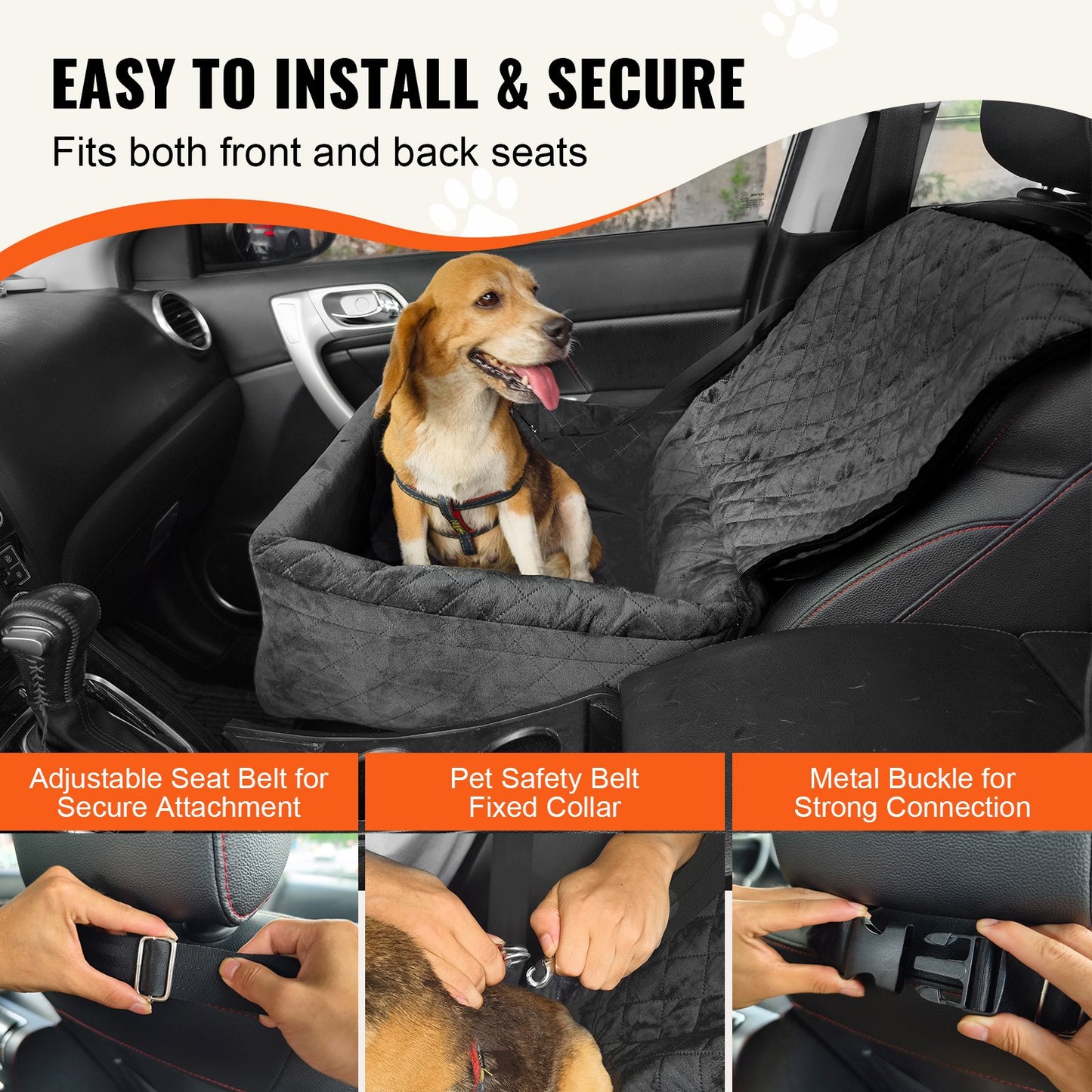 Dog Booster Car Seat for Small to Medium Dogs Up to 40 Lbs Black
