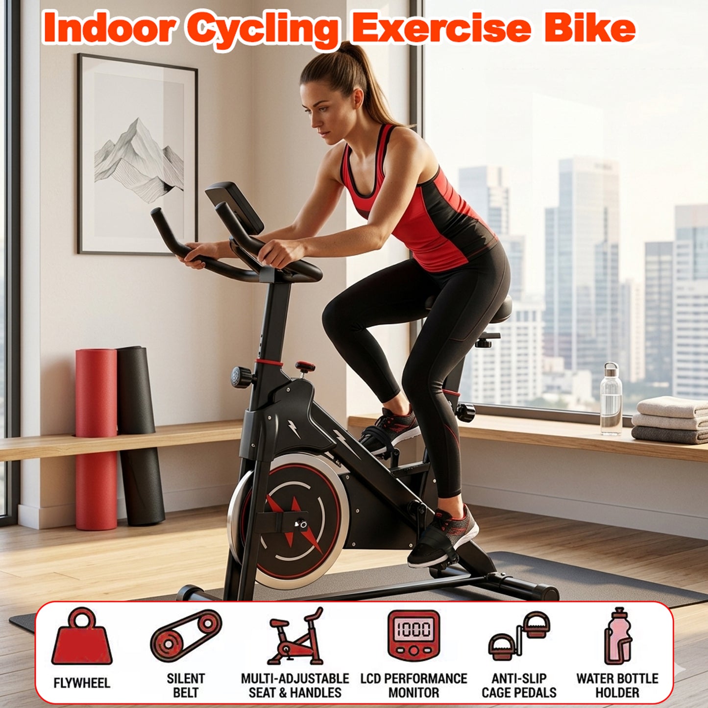 Indoor Exercise Bike with Monitor - Adjustable Resistance & Comfortable Design