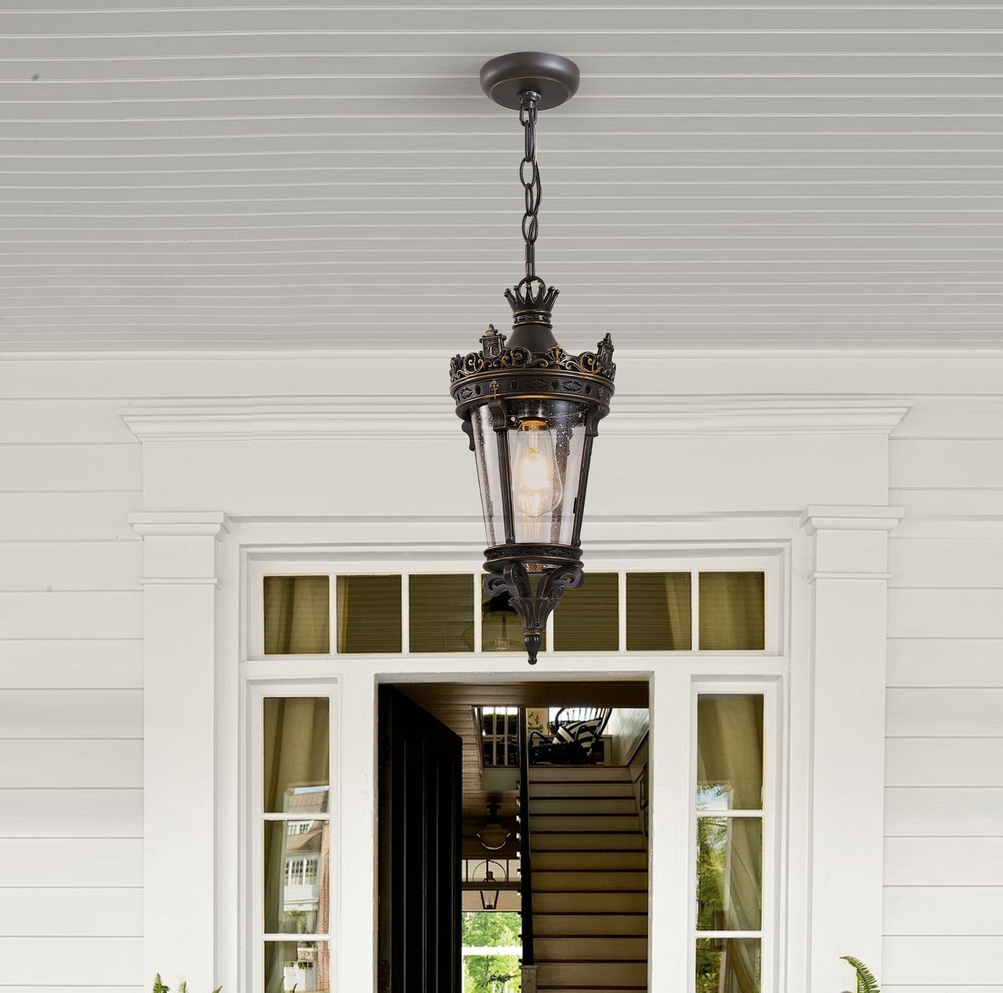 Vintage Outdoor Pendant Lantern - Waterproof Crown Design